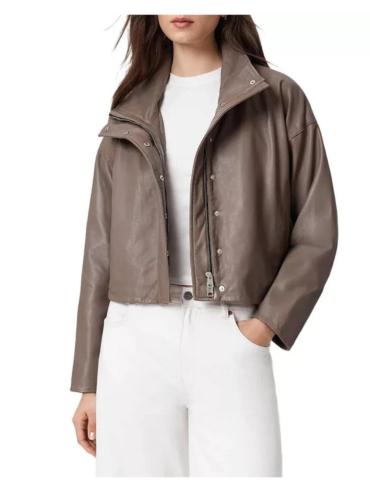 New, Allsaints Ryder Leather Jacket In Brown Sz S #Sj2302